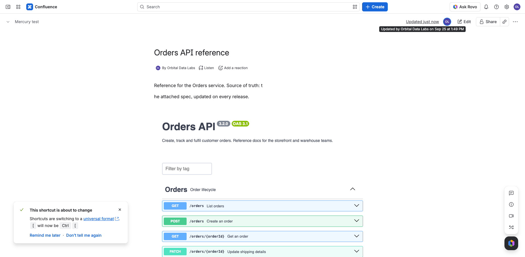 Specsheet rendering an OpenAPI spec in Confluence